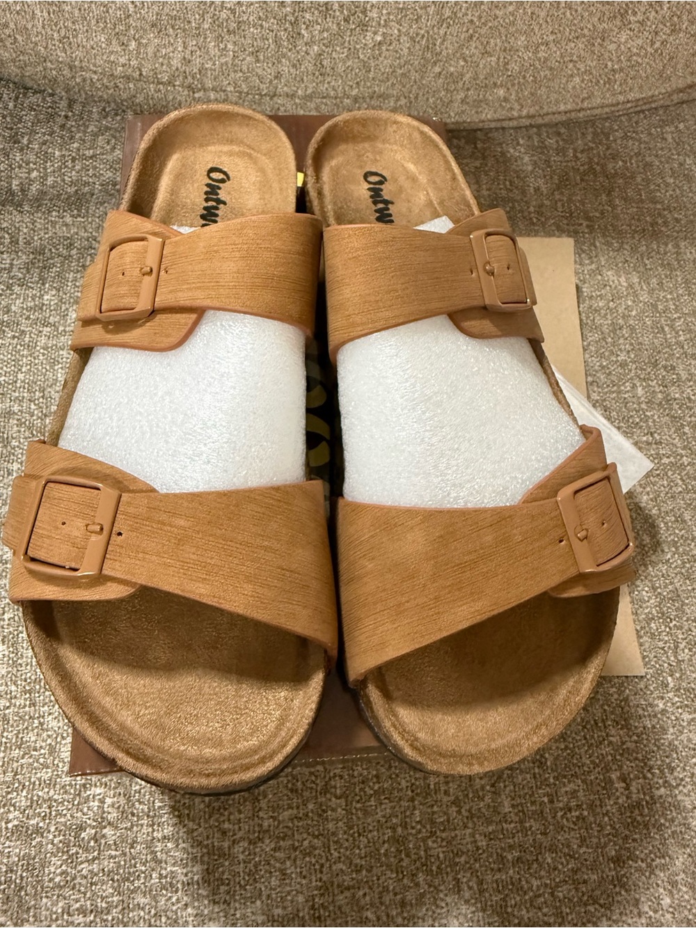 Outwoods Tan Double Buckle Slide Sandals